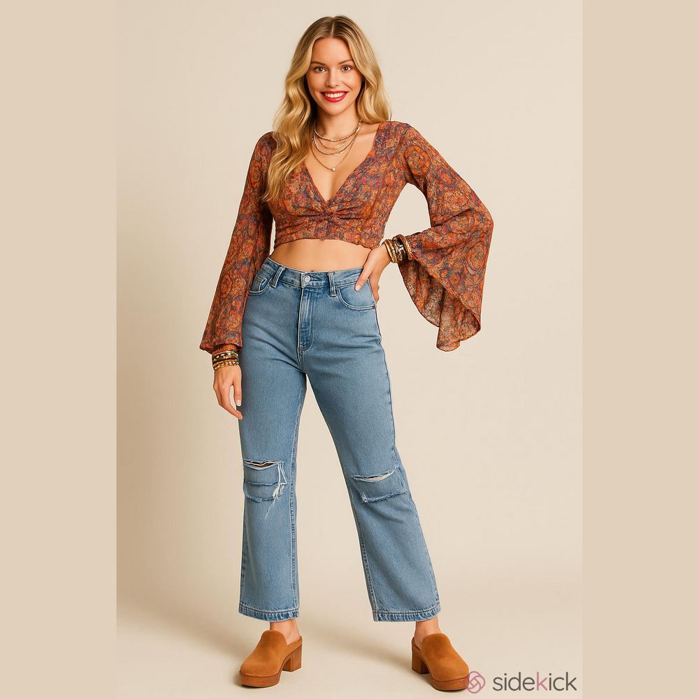 Cotton jeans distressed Y2K blue wide barrel legs high waist retro grunge hippie